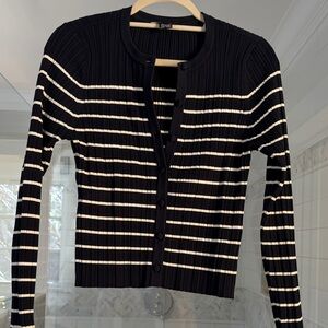 French Connection navy and cream striped cardigan sweater